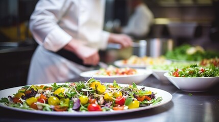 chef preparing a gourmet meal in a bustling restaurant kitchen generative ai
