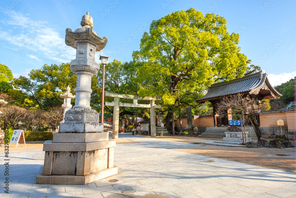 Sticker Fukuoka, Japan - Nov 30 2022: Dazaifu Tenmangu  shgrine dedicated to the spirit of Sugawara Michizane, a scholar and politician of the Heian Period