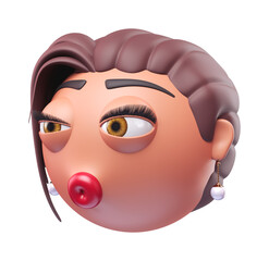 Emoji kissing face of glamour woman. Cartoon smiley on transparent background. 3D render right view