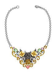 Jewelry design art vintage mix fancy flower necklace hand drawing and painting on paper.