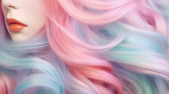 young girl with pastel colored hair. fantasy coloring.content for beauty salon publications. 