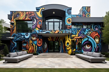 Luxurious Mansion covered in Graffiti