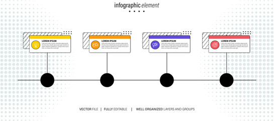 Infographics design template, business concept with 4 steps or options, can be used for workflow layout, diagram, annual report, web design.Creative banner, label vector.
