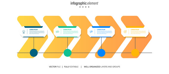 Modern vector flat illustration. Line infographic numbers template with four elements, icons. Timeline designed for business, presentations, web design, interface, diagrams with 4 steps
