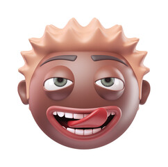 Emoji face savoring food of funny black african american man. Cartoon smiley on transparent background. 3D render front view