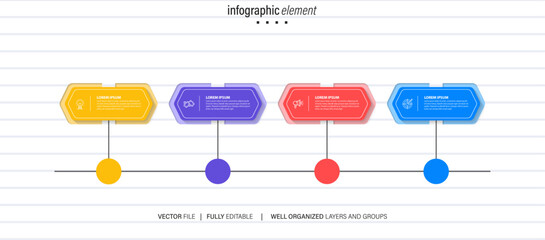 Timeline infographic with background and icons set.
