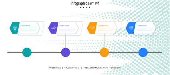 Vector infographic template with 3D paper label, integrated button. Business concept with 4 options. For content, diagram, flowchart, steps, parts, timeline infographics, workflow, chart.
