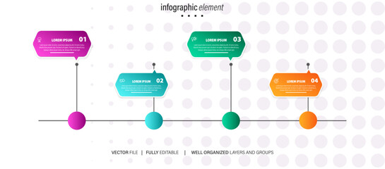 Creative concept for infographic timeline. Process chart. Abstract elements of graph, diagram with 4 steps, options, parts or processes. Vector business template for presentation.