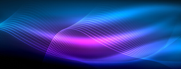 Glowing neon wave abstract background - vibrant, luminescent waves pulsate in a captivating and electrifying display