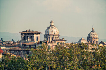 View of the skyline of Rome with domes from different churches, Italy
