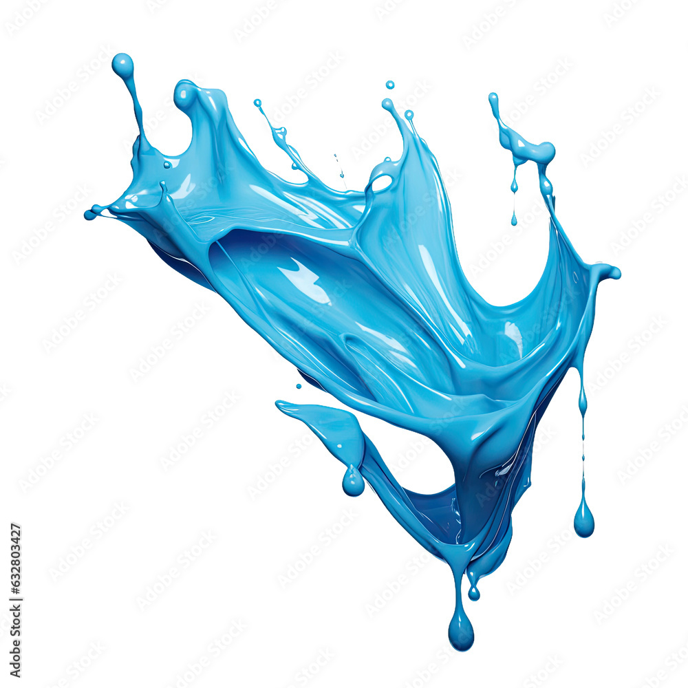 Poster dripping cerulean blue paint splash frozen in an abstract futuristic 3d texture isolated on a transp