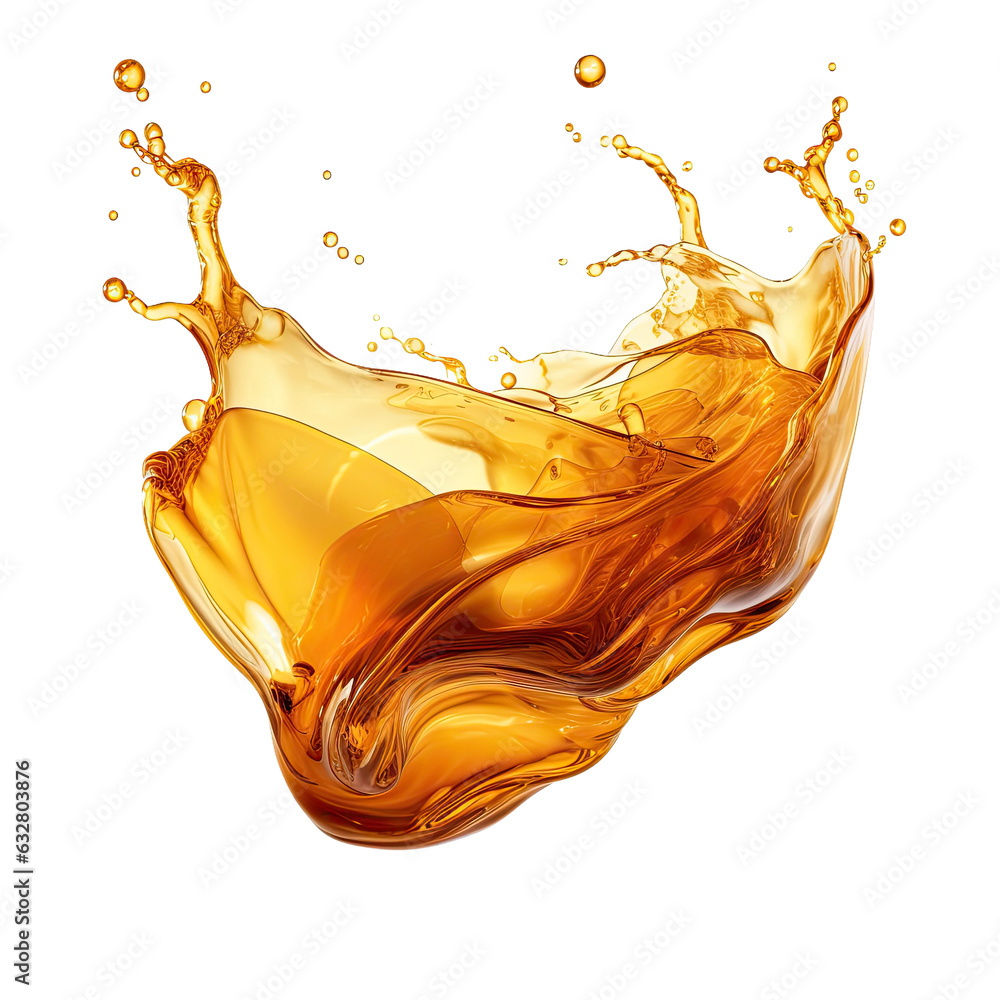 Wall mural flowing honey amber frozen in an abstract futuristic 3d texture isolated on a transparent background