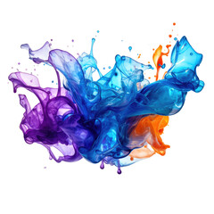 colorful gushing liquid splash frozen in an abstract futuristic 3d texture isolated on a transparent background, generative ai