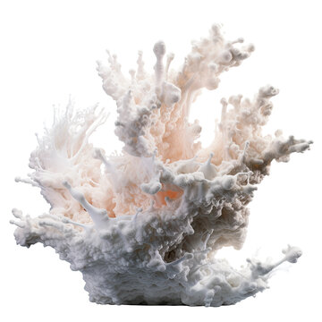 gushing coral fountains exploding frozen in an abstract futuristic 3d texture isolated on a transparent background, generative ai
