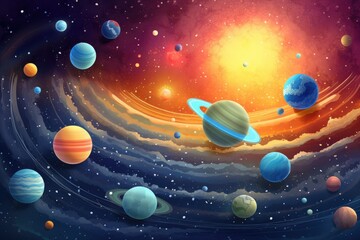 Colorful Illustration of a Planet in Outer  Space