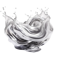 liquid platinum ripples frozen in an abstract futuristic 3d texture isolated on a transparent background, generative ai