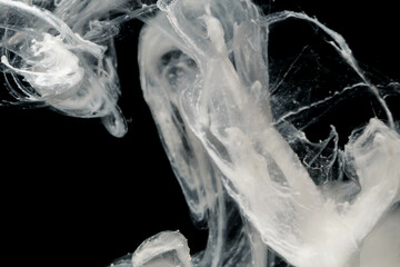 Abstract paint splash isolated on black background. Acrylic ink in water. selective focus.