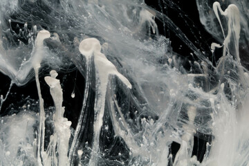 Abstract paint splash isolated on black background. Acrylic ink in water. selective focus.