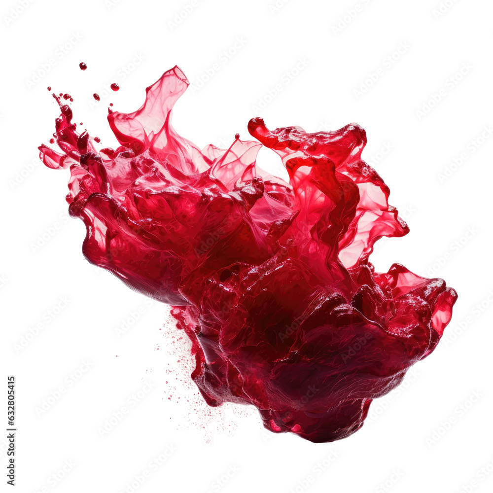 Wall mural molten liquid ruby splash frozen in an abstract futuristic 3d texture isolated on a transparent back