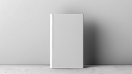 Blank white book cover mockup standing on table