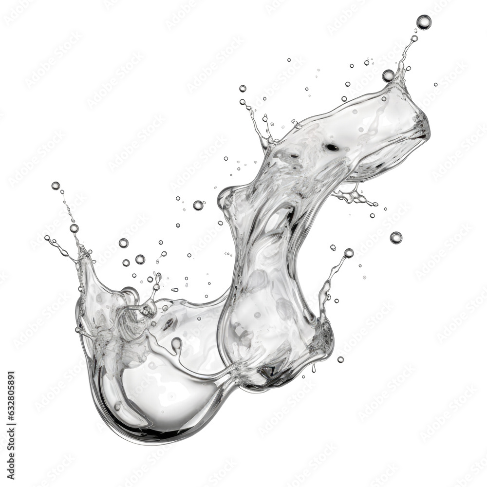 Wall mural silvery mercury drops splash frozen in an abstract futuristic 3d texture isolated on a transparent b