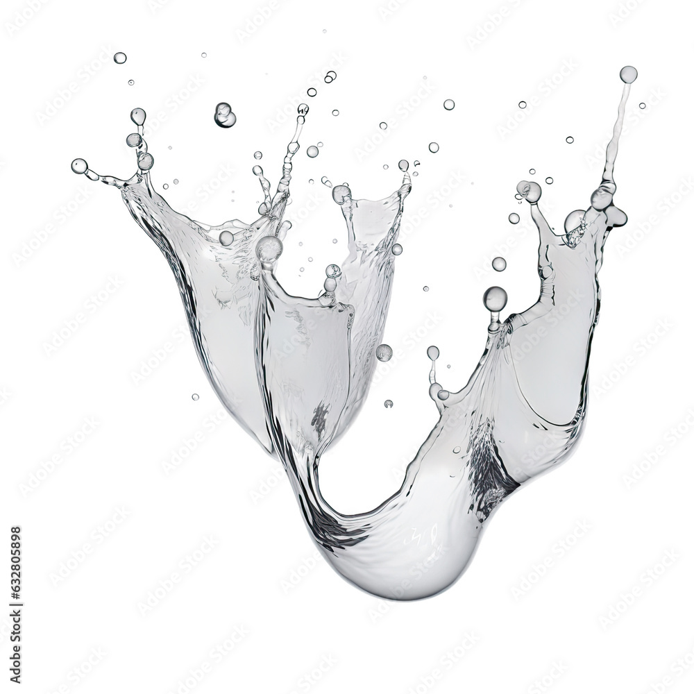 Wall mural silvery mercury drops splash frozen in an abstract futuristic 3d texture isolated on a transparent b