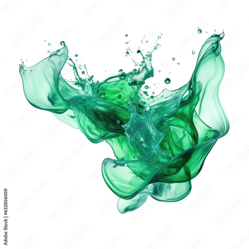 Wall mural splashing liquid jade frozen in an abstract futuristic 3d texture isolated on a transparent backgrou