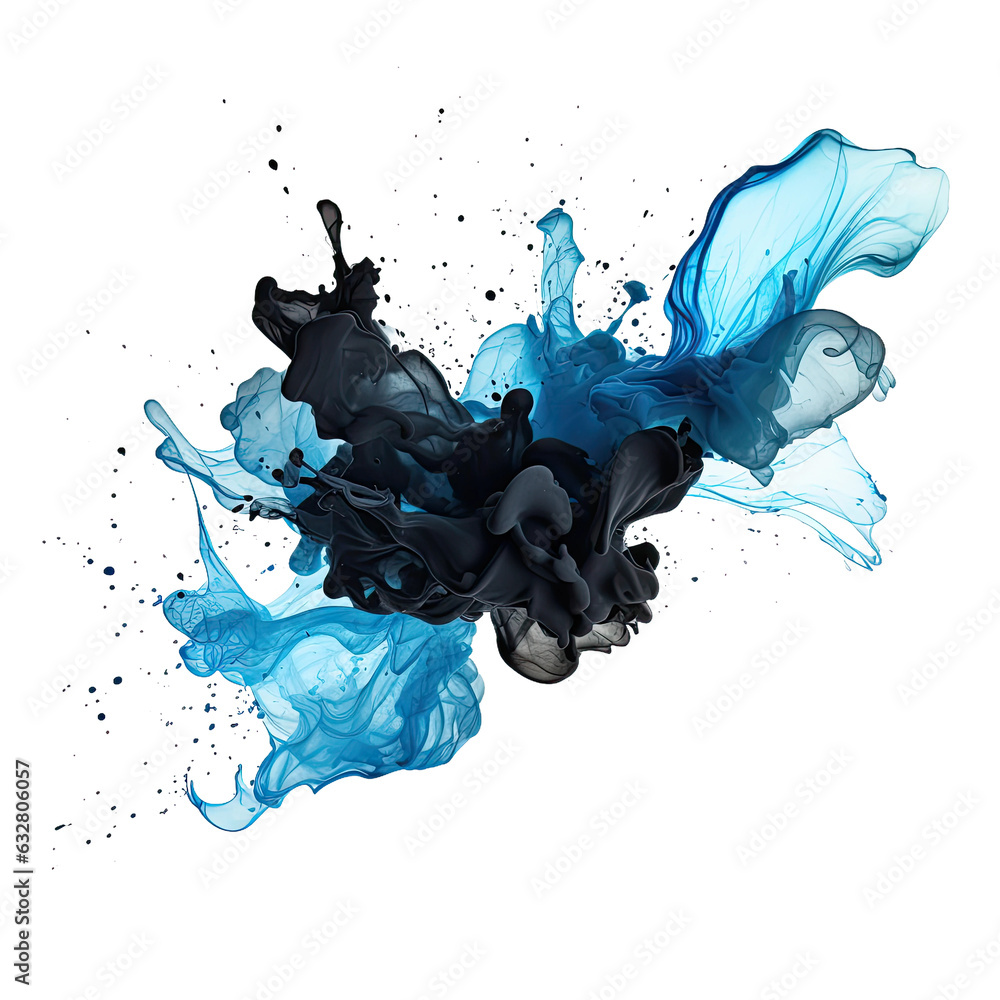 Wall mural splattering ink blot frozen in an abstract futuristic 3d texture isolated on a transparent backgroun