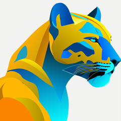 Stylized panther, blue panther vector image, in profile, cartoon character
