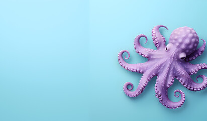 funny the octopus for contents. copy text space. on colorful light bule pastel background.
