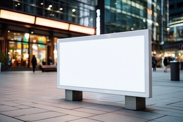Mockup of a white blank billboard, in the shopping mall. Generative AI