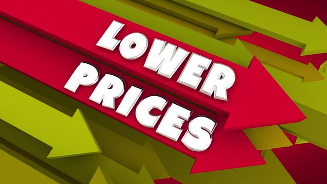 Lower Prices Arrows Down Slashed Costs Discount Sale 3d Animation