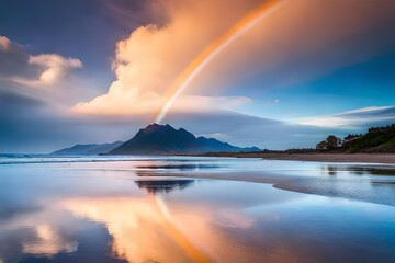Naklejka na ściany i meble rainbow over the lake generated by AI tool