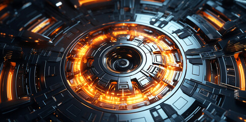 Fototapeta premium Futuristic complex digital background, circular core.