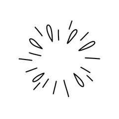 Hand drawn firework. Star burst. Sunburst doodle icon. Hand drawn explosion frame. 