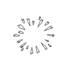 Hand drawn firework. Star burst. Sunburst doodle icon. Hand drawn explosion frame. 
