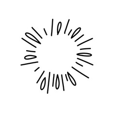 Hand drawn firework. Star burst. Sunburst doodle icon. Hand drawn explosion frame. 