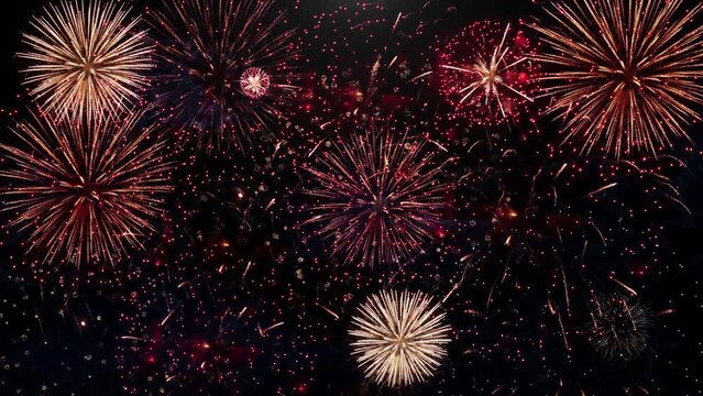 Happy diwali celebration firework bursting crackers Colorful fireworks display night background. New Year Firework 4k. 4th July. Fireworks display on dark sky holiday twilight background. 2024 2025