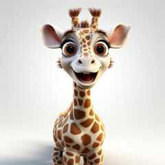 3d cute giraffe cartoon white background