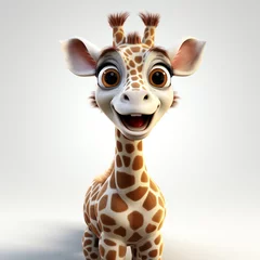 Rolgordijnen 3d cute giraffe cartoon white background © avivmuzi