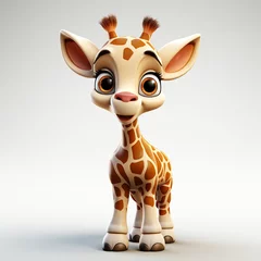 Gordijnen 3d cute giraffe cartoon white background © avivmuzi