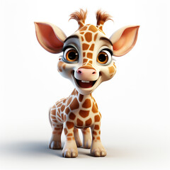 3d cute giraffe cartoon white background