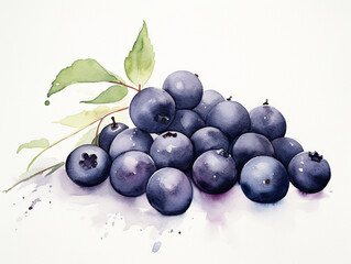 Fototapeta premium A Minimal Watercolor of Acai Berries on a White Background