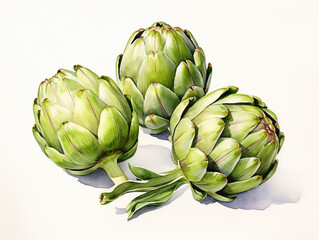 Fototapeta premium A Minimal Watercolor of Artichokes on a White Background