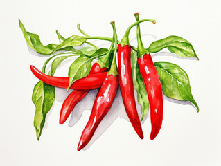 A Minimal Watercolor of Chili Peppers on a White Background