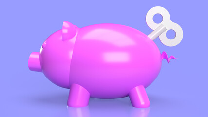 The piggy bank with wind up for earn or saving concept 3d rendering