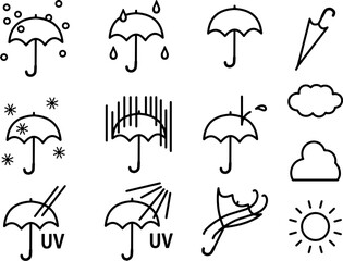 傘のある天候アイコン　セット