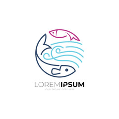 Marine life design template, fish and sea logo template