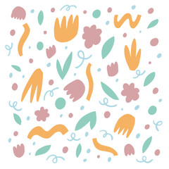 The description for the decorative colorful pattern with abstract elements and natural motifs is a vector illustration capturing the essence of nature through its abstract and vibrant elements.