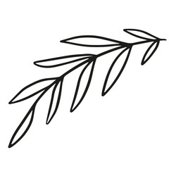 Leaf on branch black color outline style vector art